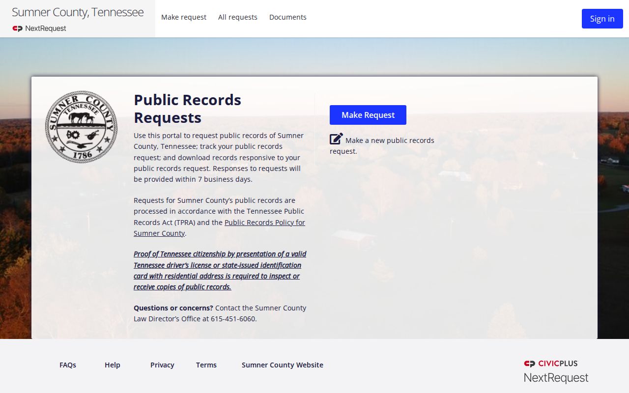 Gallatin residents directory view of the Sumner County TPRA request portal
