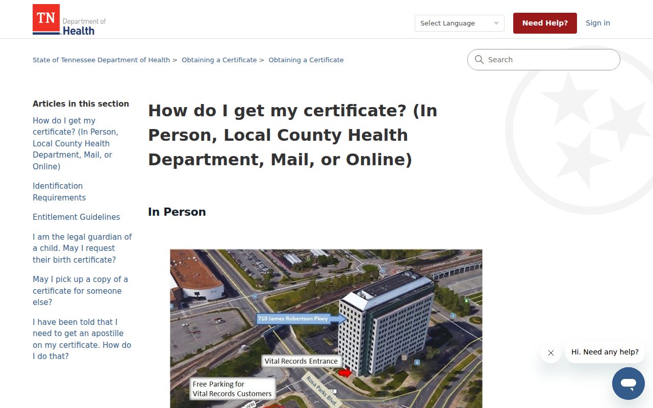 Gallatin residents directory view of Tennessee Vital Records access channels