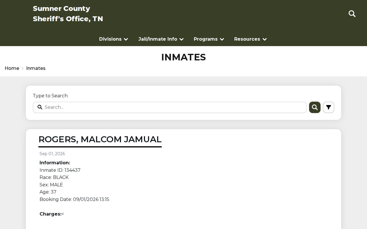 Gallatin resident lookup view of the current Sumner County jail roster